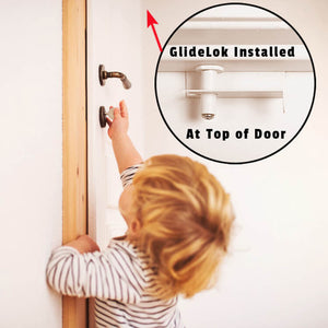 4 Pack - GlideLok Child Safety Door Top Lock Made of Durable Metal Not Plastic Like Other Models for Childproofing InteriorExterior Doors Adult
